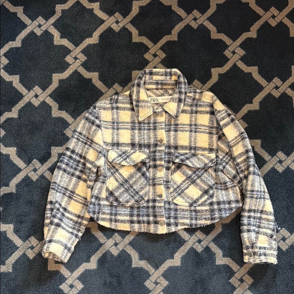 Zara Blue and Cream Checkered Jacket